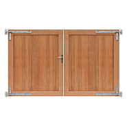 Hardhouten dubbele toegangspoort, verticaal, 300x180 cm incl beslag