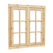 Vuren dubbel uitzetraam met dubbelglas, 112x120.5 cm, onbehandeld