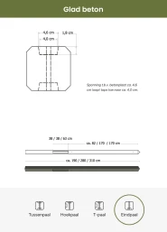 Betonpaal glad met diamantkop 10x10x190 cm, antraciet gecoat, eindpaal t.b.v. scherm 90 cm hoog.