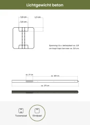 Lichtgewicht betonpaal met diamantkop ongecoat 8.5x8.5x280 cm, eindpaal, grijs