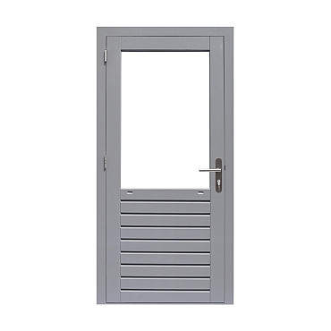 Hardhouten enkele 1-ruits deur Prestige met dubbelglas, linksdraaiend, 109x221 cm, grijs gegrond