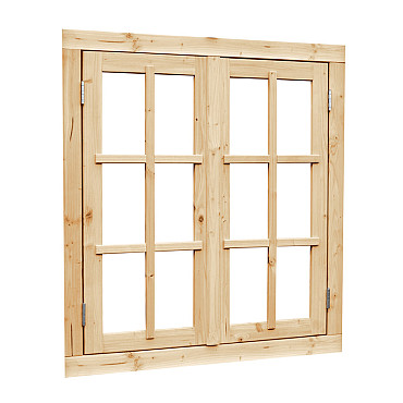 Vuren dubbel uitzetraam met dubbelglas, 112x120.5 cm, onbehandeld