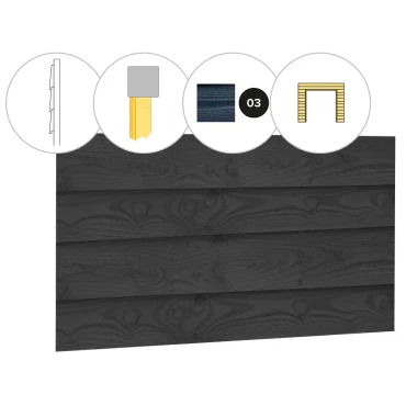 Wand E zweeds rabat enkelzijdig t.b.v. dubbele deur 371,0 x 232 cm, zwart geïmpregneerd.