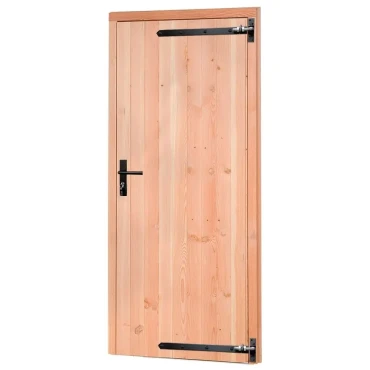 Douglas enkele deur met zwart beslag inclusief kozijn. rechtsdraaiend. 90x201 cm kleurloos geïmpregneerd