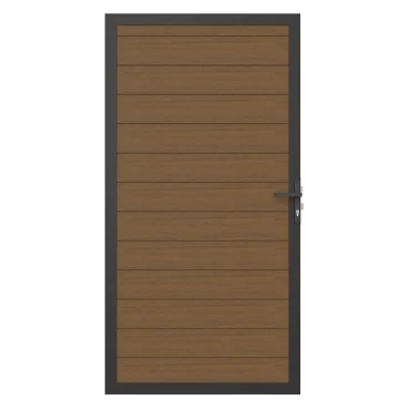 Newtechwood co-extrusie composiet deur in aluminium frame, horizontaal, 100x195 cm, teak.