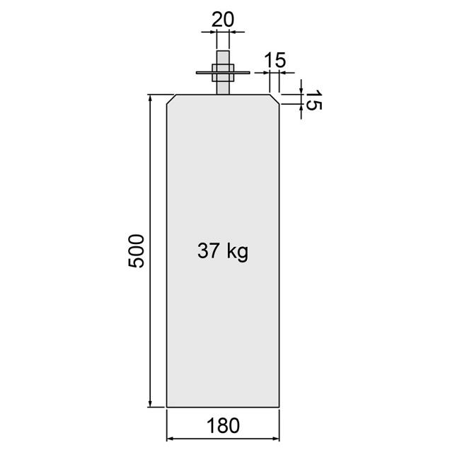 Betonpoer 18x18x50 cm, recht, flexibele stelplaat, M20, antraciet