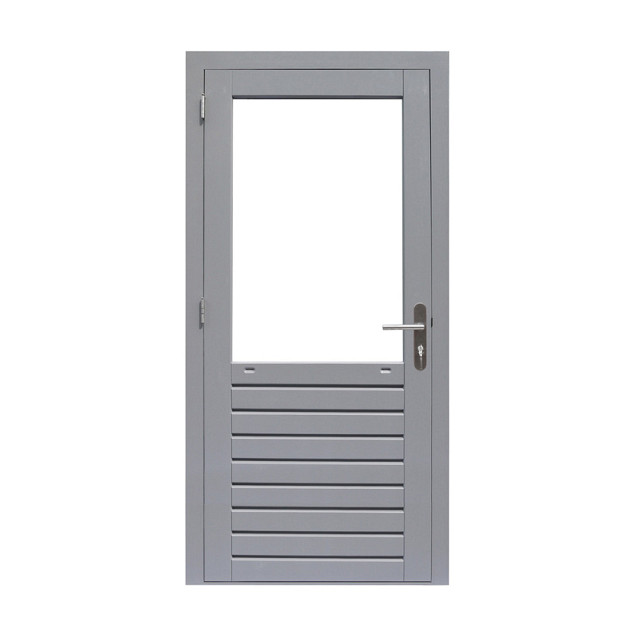 Hardhouten enkele 1-ruits deur Prestige met dubbelglas, linksdraaiend, 109x221 cm, grijs gegrond