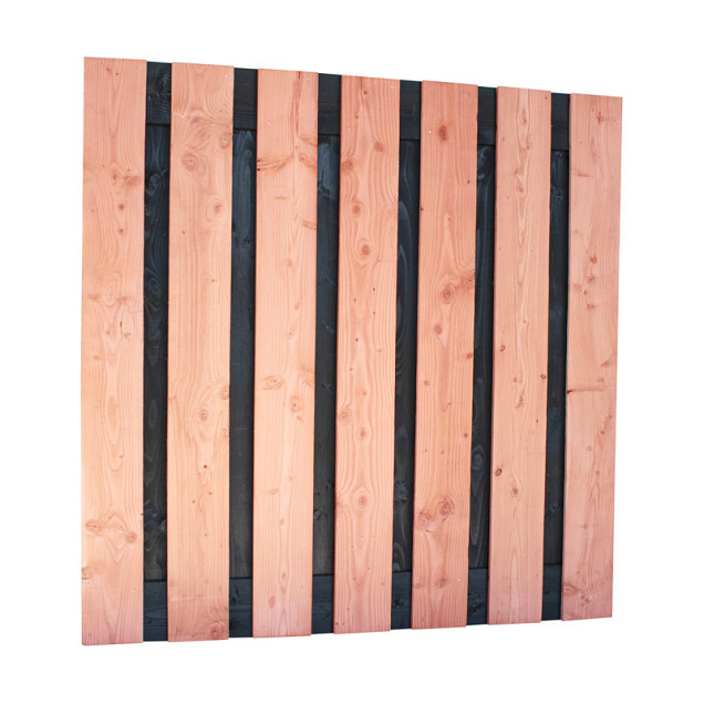 Douglas fijnbezaagd plankenscherm met zwarte binnenkant, 15-planks 19 mm, 180x180 cm, zwart/onbehandeld