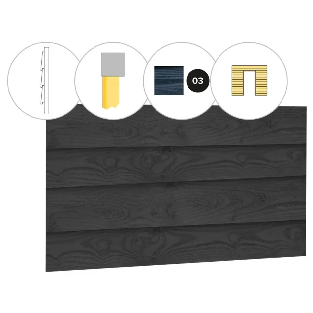 Wand C zweeds rabat enkelzijdig t.b.v. enkele deur 278,5 x 232 cm, zwart geïmpregneerd.