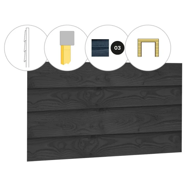 Wand C zweeds rabat enkelzijdig t.b.v. dubbele deur 278,5 x 232 cm, zwart geïmpregneerd.