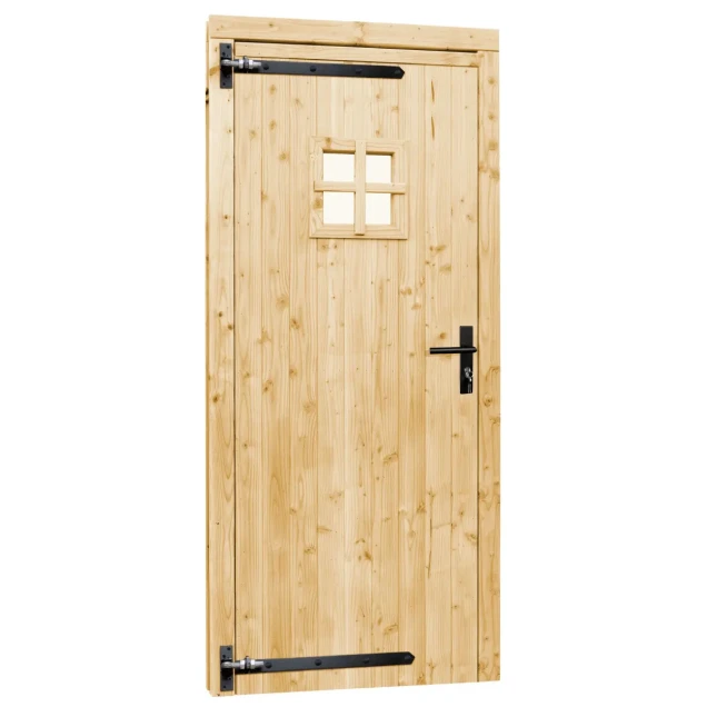 Vuren enkele 1-ruits deur inclusief kozijn, linksdraaiend, 90x201 cm, onbehandeld