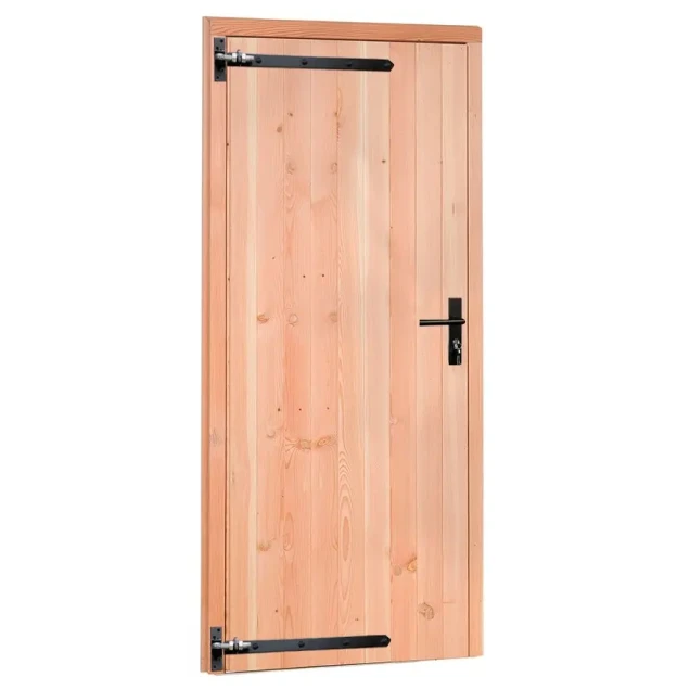 Douglas enkele deur met zwart beslag inclusief kozijn. linksdraaiend. 90x201 cm kleurloos geïmpregneerd