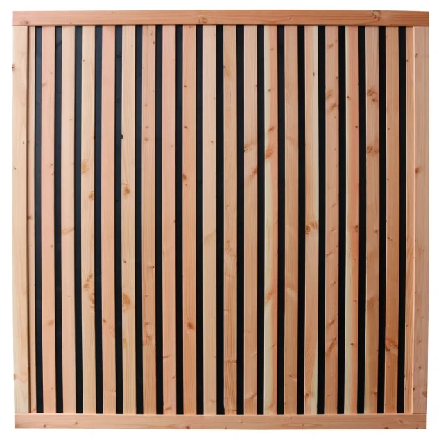 Douglas geschaafd rhombus plankenscherm met zwarte binnenkant, 180x180 cm, zwart/onbehandeld.