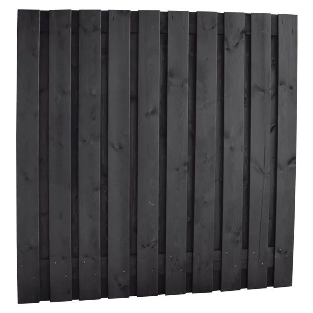 Naaldhout geschaafd plankenscherm 21-planks 15 mm, 180x90 cm, recht, geïmpregneerd en zwart gespoten.
