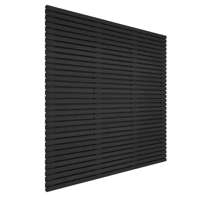 Grenen geschaafd latten scherm, recht horizontaal/verticaal, 180x180x5 cm, zwart gespoten.