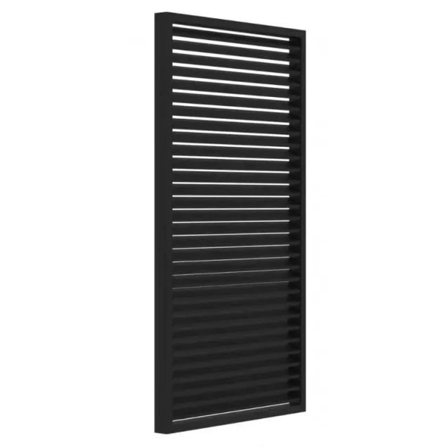 Vuren shutterscherm, 120x224 cm, zwart gespoten.